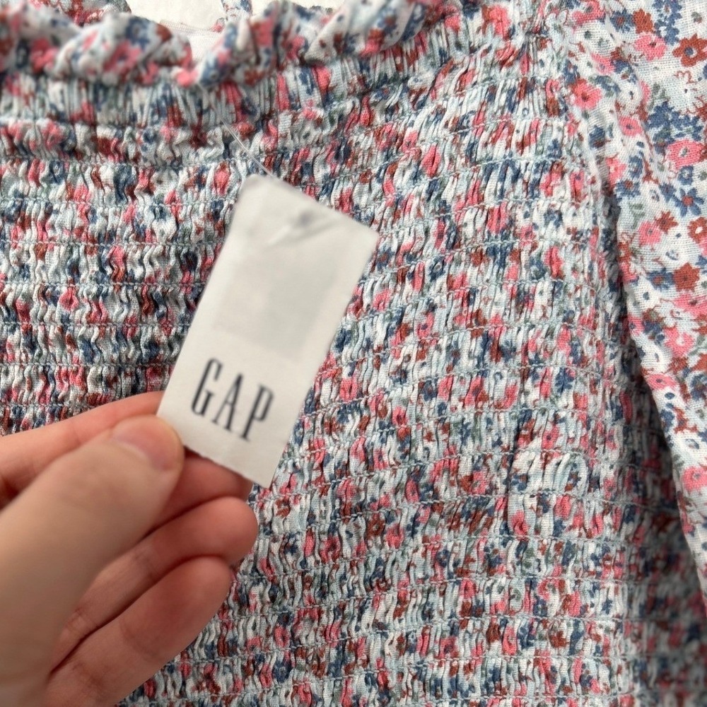 GAP Puff Sleeve Smocked Peplum Top Floral Peasant Blouse Large Cottagecore NWT - Picture 9 of 14